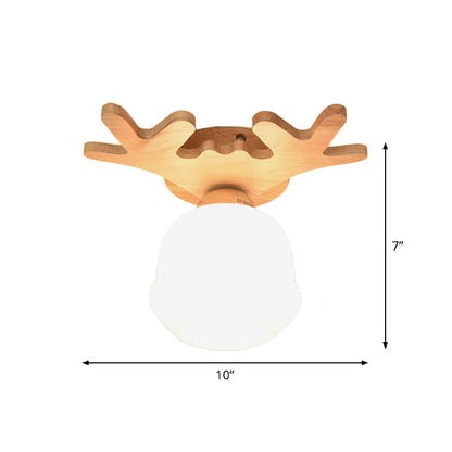 DecorBites™ DecorBites™ Opal Glass LED Ceiling Fixture with Wood Antler/Square/Round Design - Beige Flushmount