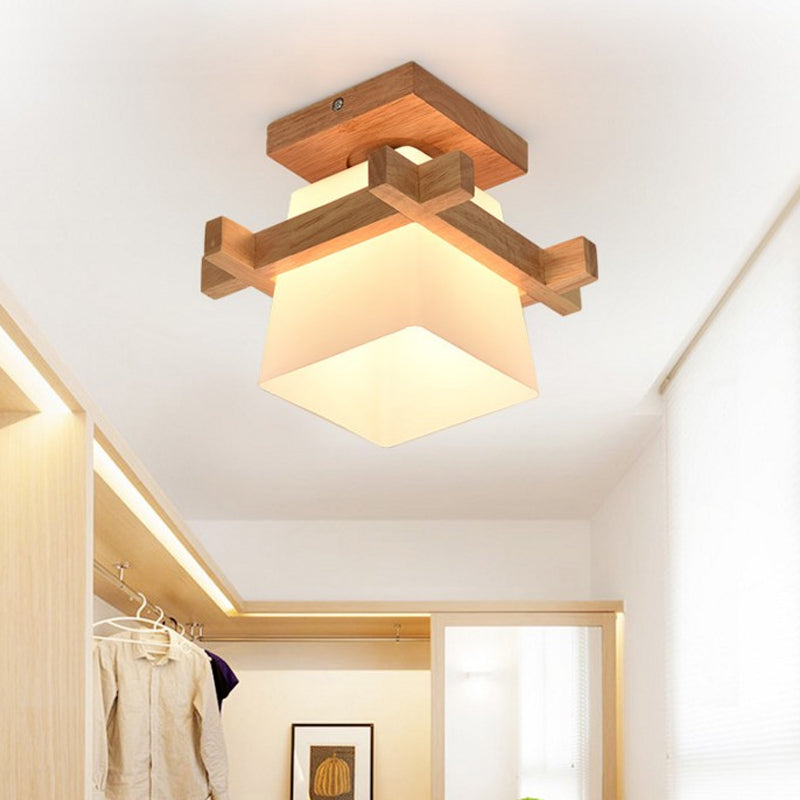 DecorBites™ DecorBites™ Opal Glass LED Ceiling Fixture with Wood Antler/Square/Round Design - Beige Flushmount
