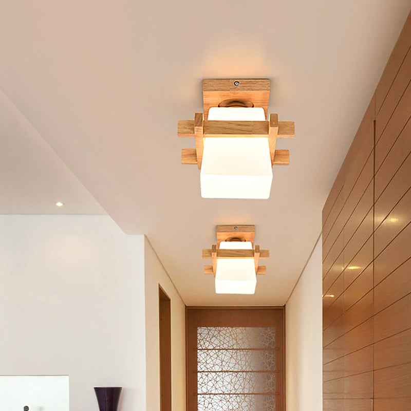 DecorBites™ DecorBites™ Opal Glass LED Ceiling Fixture with Wood Antler/Square/Round Design - Beige Flushmount