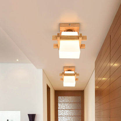 DecorBites™ DecorBites™ Opal Glass LED Ceiling Fixture with Wood Antler/Square/Round Design - Beige Flushmount