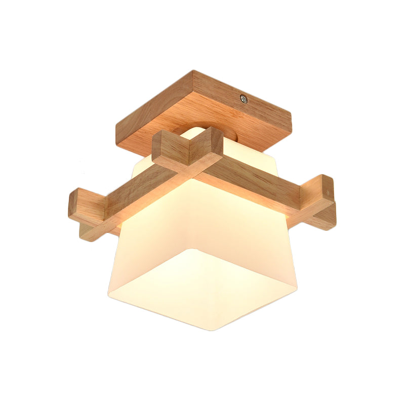 DecorBites™ DecorBites™ Opal Glass LED Ceiling Fixture with Wood Antler/Square/Round Design - Beige Flushmount