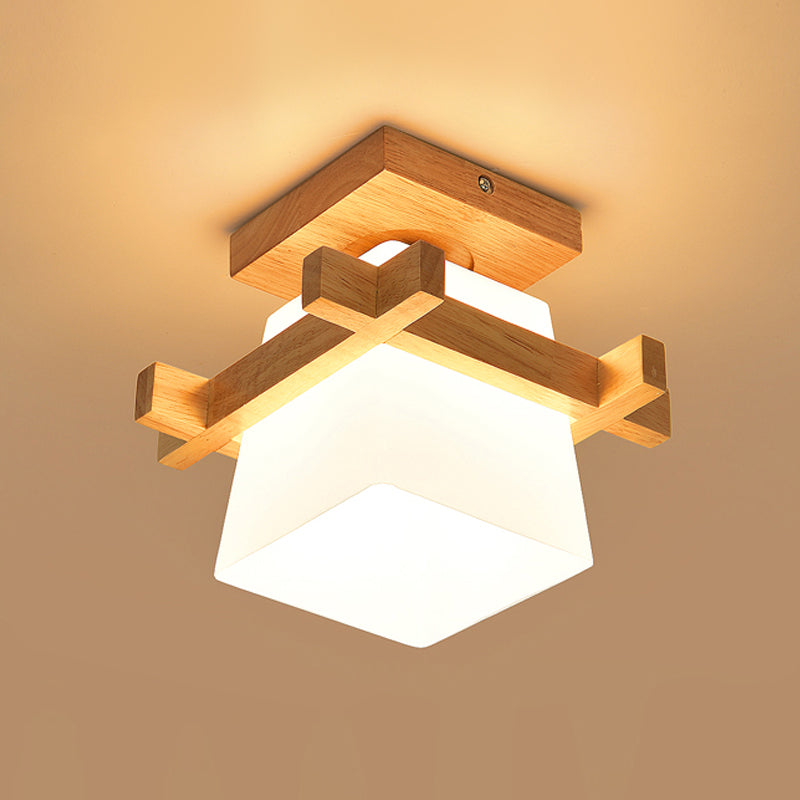 DecorBites™ DecorBites™ Opal Glass LED Ceiling Fixture with Wood Antler/Square/Round Design - Beige Flushmount