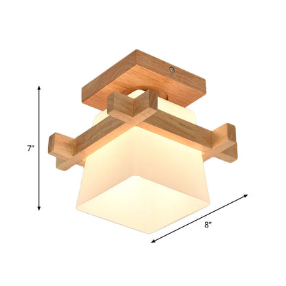 DecorBites™ DecorBites™ Opal Glass LED Ceiling Fixture with Wood Antler/Square/Round Design - Beige Flushmount