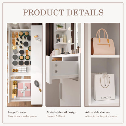 Dressing Table And Mirror, Dressing Table And Bedroom Dressing Table With 3-color Light Options For Adjustable Brightness, White