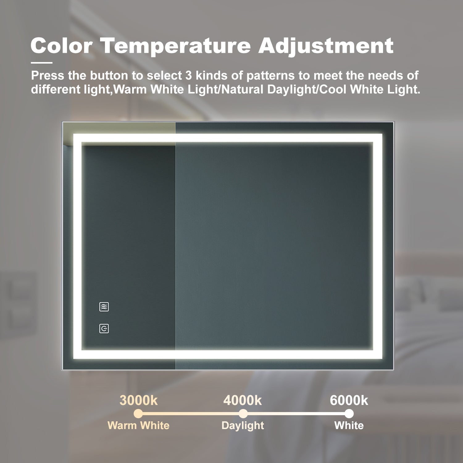 32x24 Zoll Badezimmer LED Premium-Spiegel mit fokussierender Rückwand, hohe Lumen, dimmbare Berührung, Nicht verfügbare Plattformen-Welfel