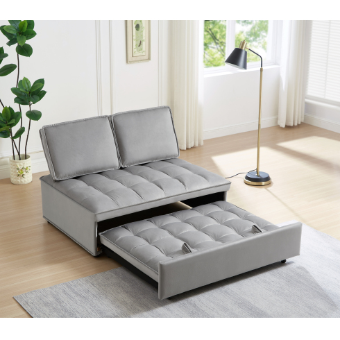 Umklappbares Schlafsitz-Sofabett, modernes Samtgewebe-Doppelsitz-Sofabett, Schlafsitz-Sofabett mit 2 Rückenlehnen und abnehmbaren Rückenlehnen, Rückenlehnen, geeignet für Wohnzimmer und Schlafzimmer, Grau