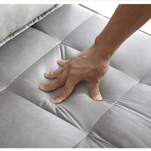 Umklappbares Schlafsitz-Sofabett, modernes Samtgewebe-Doppelsitz-Sofabett, Schlafsitz-Sofabett mit 2 Rückenlehnen und abnehmbaren Rückenlehnen, Rückenlehnen, geeignet für Wohnzimmer und Schlafzimmer, Grau
