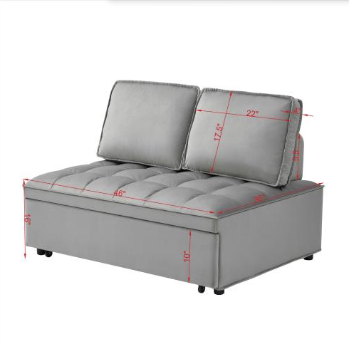 Umklappbares Schlafsitz-Sofabett, modernes Samtgewebe-Doppelsitz-Sofabett, Schlafsitz-Sofabett mit 2 Rückenlehnen und abnehmbaren Rückenlehnen, Rückenlehnen, geeignet für Wohnzimmer und Schlafzimmer, Grau