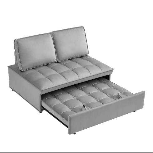 Umklappbares Schlafsitz-Sofabett, modernes Samtgewebe-Doppelsitz-Sofabett, Schlafsitz-Sofabett mit 2 Rückenlehnen und abnehmbaren Rückenlehnen, Rückenlehnen, geeignet für Wohnzimmer und Schlafzimmer, Grau
