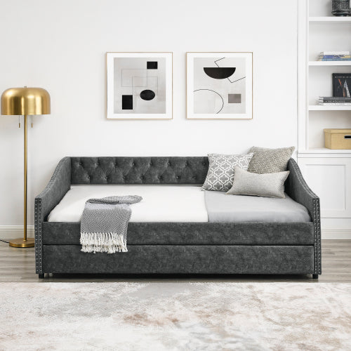 El Sofá Cama de Tamaño Completo Cuenta con una Cama Sofá Tapizada con Tachuelas de Tamaño Doble sobre Ruedas Plataformas No Disponibles - Temu