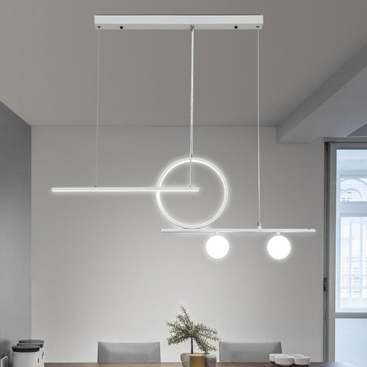 DecorBites™ Black/White Metal Suspension Light: Modern Bar and Circle Design, LED Island Lighting for Dining Room