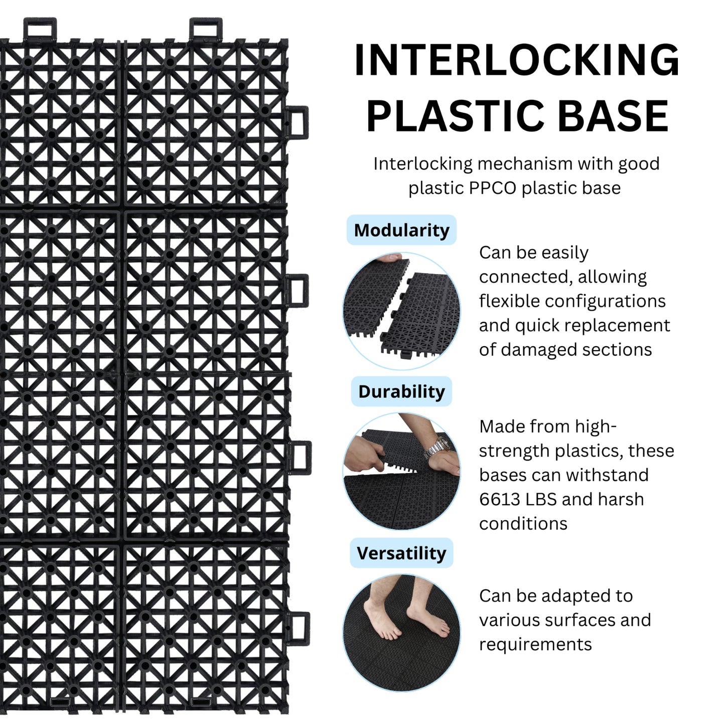 Waterproof Outdoor All-weather Anti Slip Bathroom Black Interlocking Deck