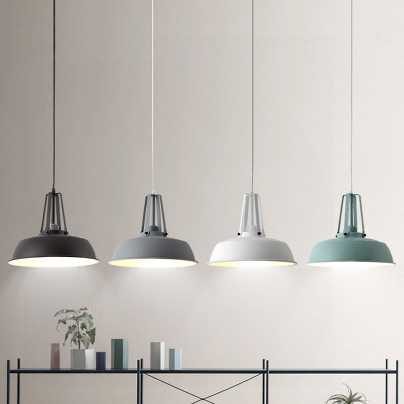 Drum Pendant Light Kit - Minimalist Metal 1 Light - Available in 14"/18" Diameter - Black/White/Grey Hanging Lamp