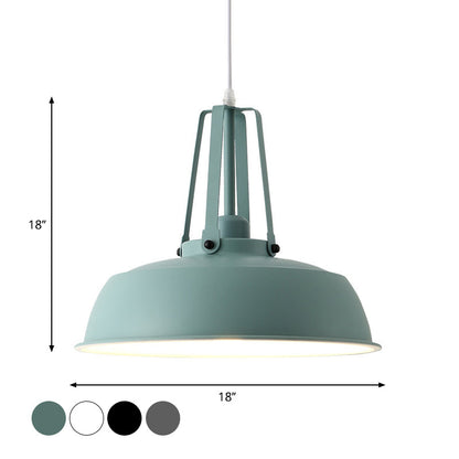 Drum Pendant Light Kit - Minimalist Metal 1 Light - Available in 14"/18" Diameter - Black/White/Grey Hanging Lamp