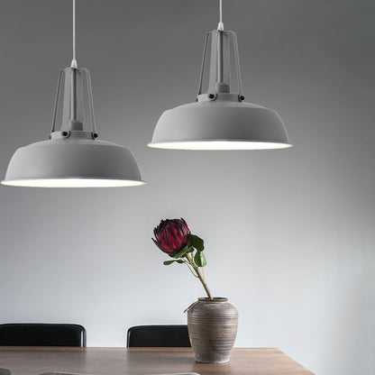 Drum Pendant Light Kit - Minimalist Metal 1 Light - Available in 14"/18" Diameter - Black/White/Grey Hanging Lamp