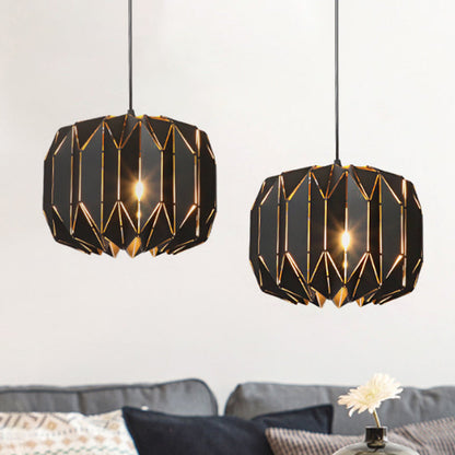 Contemporary Metal Pendant Lamp for Restaurants - Black/Silver Origami Design