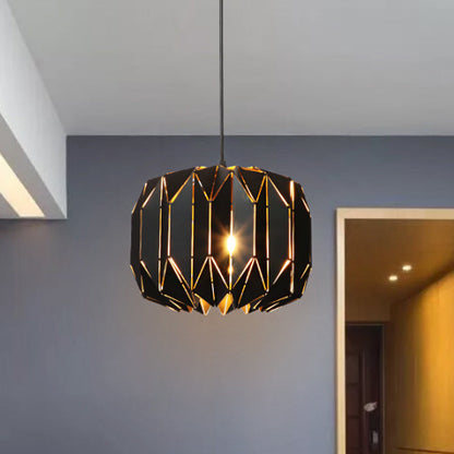 Contemporary Metal Pendant Lamp for Restaurants - Black/Silver Origami Design