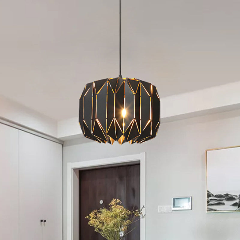 Contemporary Metal Pendant Lamp for Restaurants - Black/Silver Origami Design