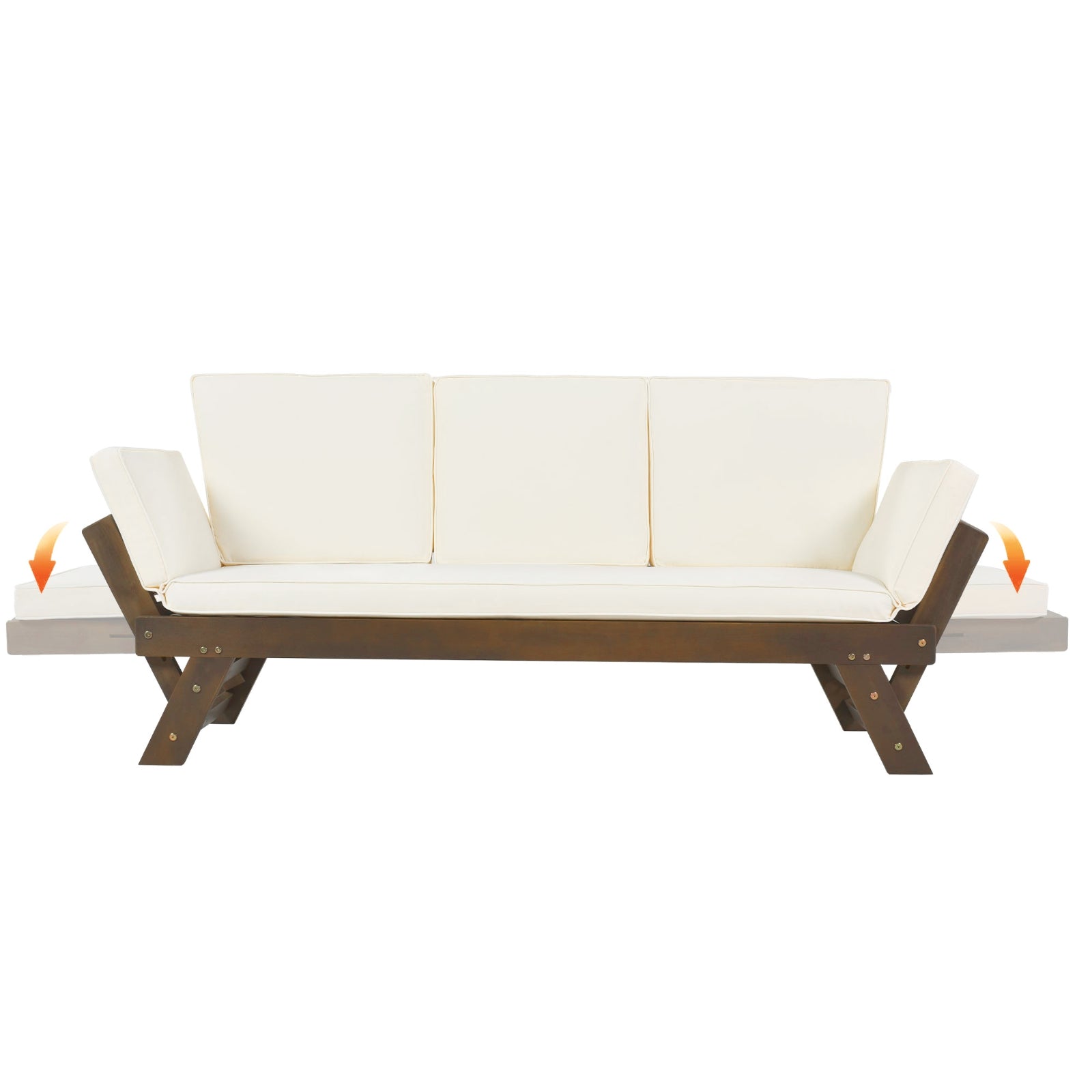 TOPMAX Sofá Cama de Día de Madera Ajustable para Exterior con Cojines para Patios, Chaise Lounge para Espacios Pequeños, Bro
