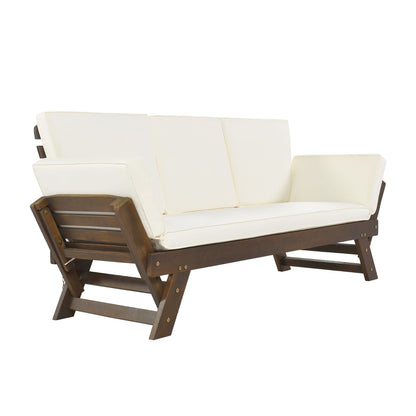 TOPMAX Outdoor Adjustable Patio Wooden Daybed Sofa Chaise Lounge With Cushions For Small Places, Bro