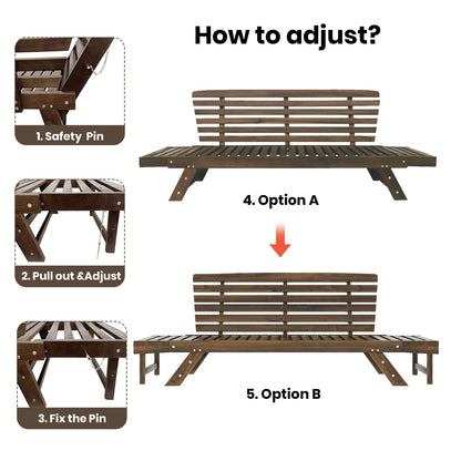 TOPMAX Outdoor Adjustable Patio Wooden Daybed Sofa Chaise Lounge With Cushions For Small Places, Bro