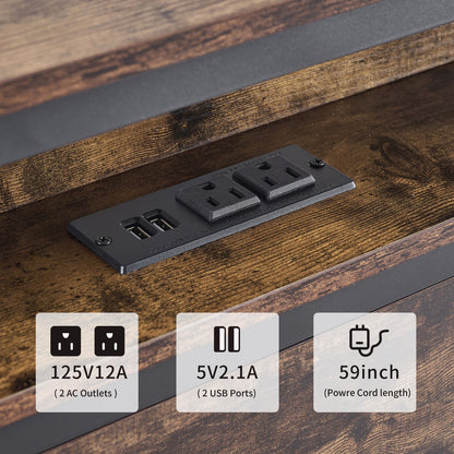 Queen Size Bed Frame, Storage Headboard With LED Light, Charging Station, Solid And Stable, Noise Fr