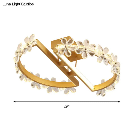 19.5"/29" Petal Crystal LED Ceiling Mounted Fixture - Gold Flush Mount Lighting in Warm/White/3 Color Light
