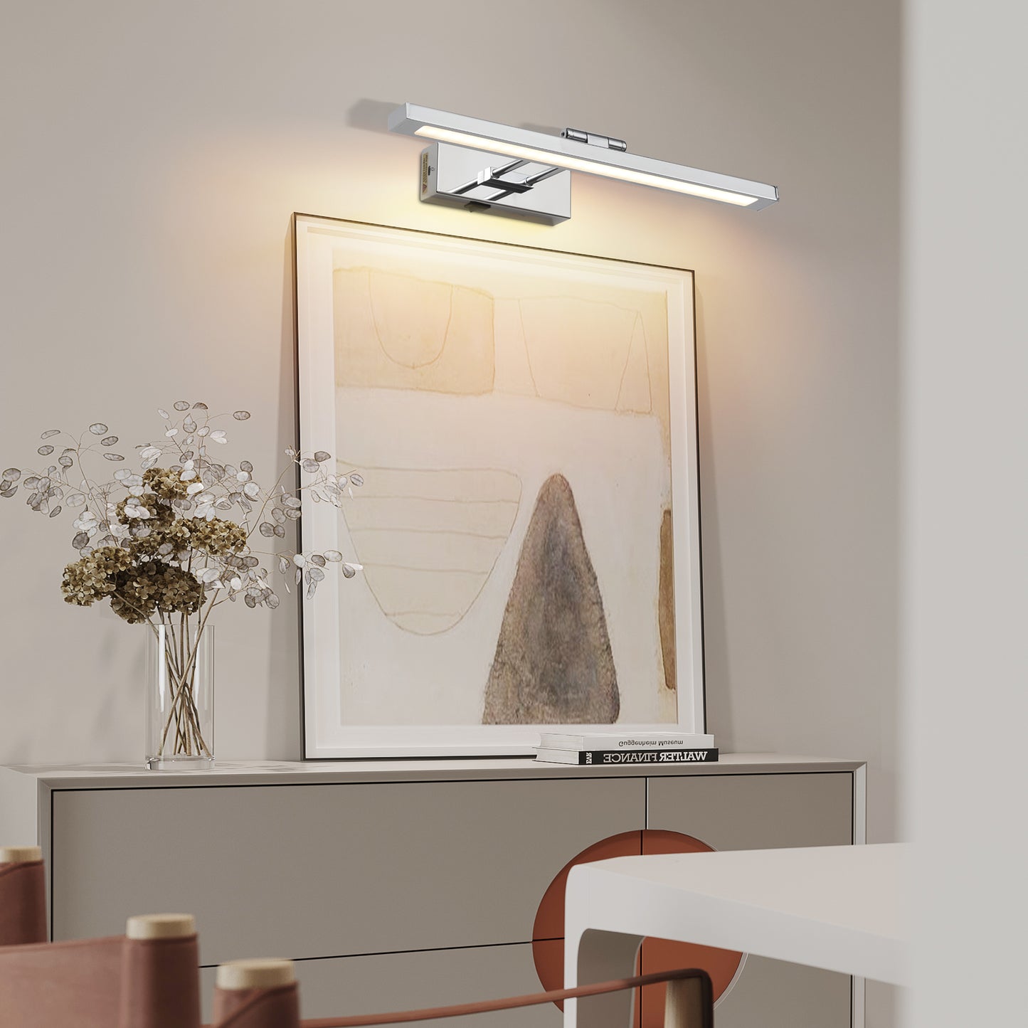 Battery Picture Light, 16 Inch Wireless Picture Light For Painting With Remote,Full Metal Rechargeable Art Light,Wall Sconce Display Lighting For Portrait, Photo Frame,Gallery, -Chrome