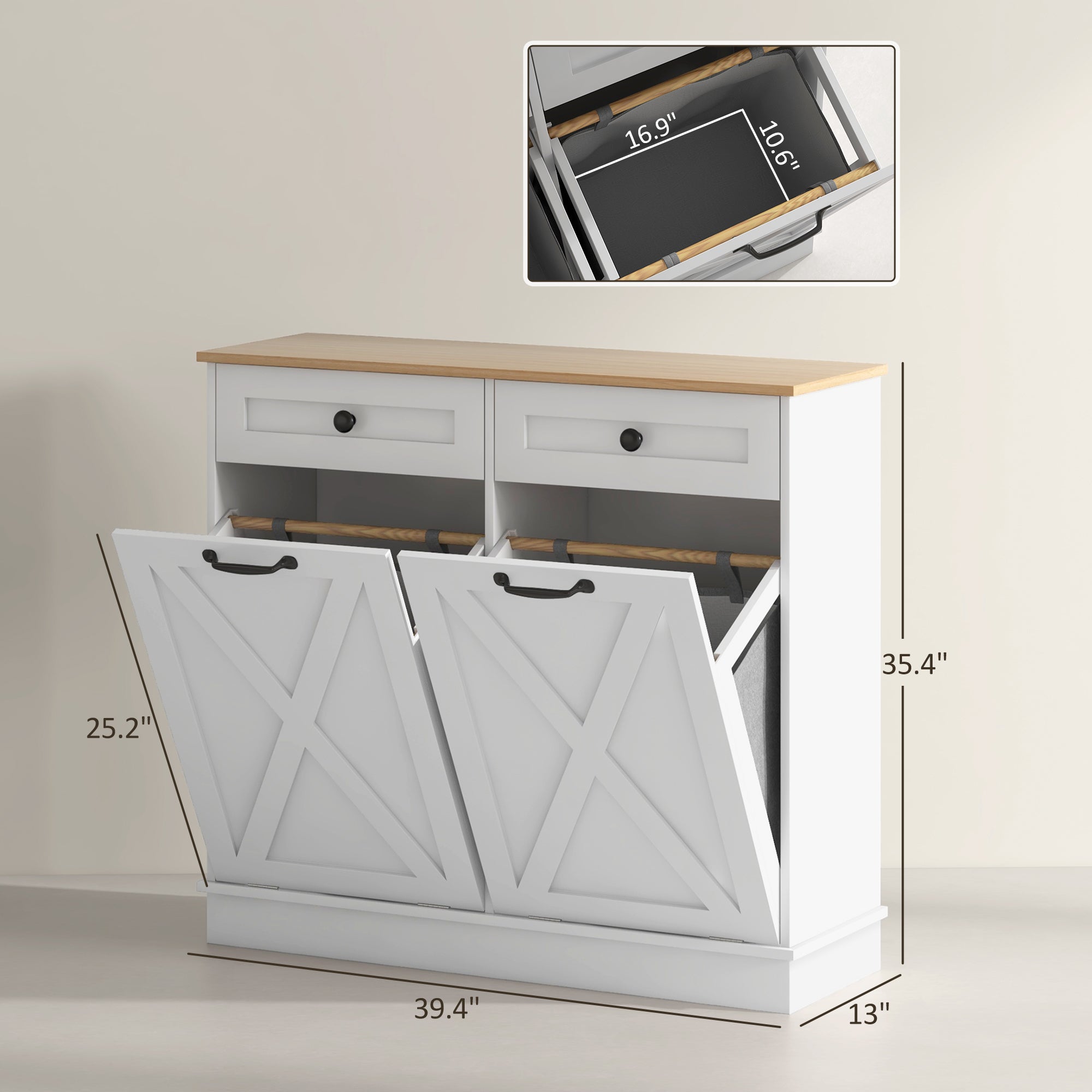 White Tilt-Out Laundry Cabinet Two-Bin Drawer