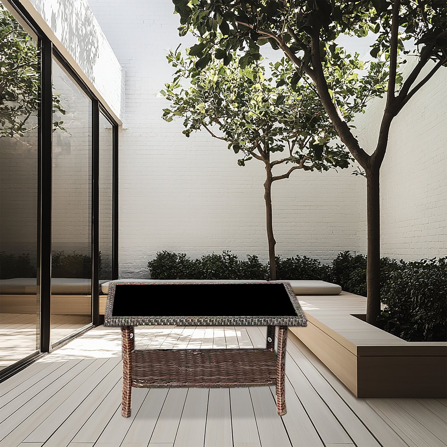 Four-Piece Sofa Set Table With Sofa Chair PE Rattan Outdoor Furniture W3152P269436 Box1 With Sapphire Blue Color Cushion