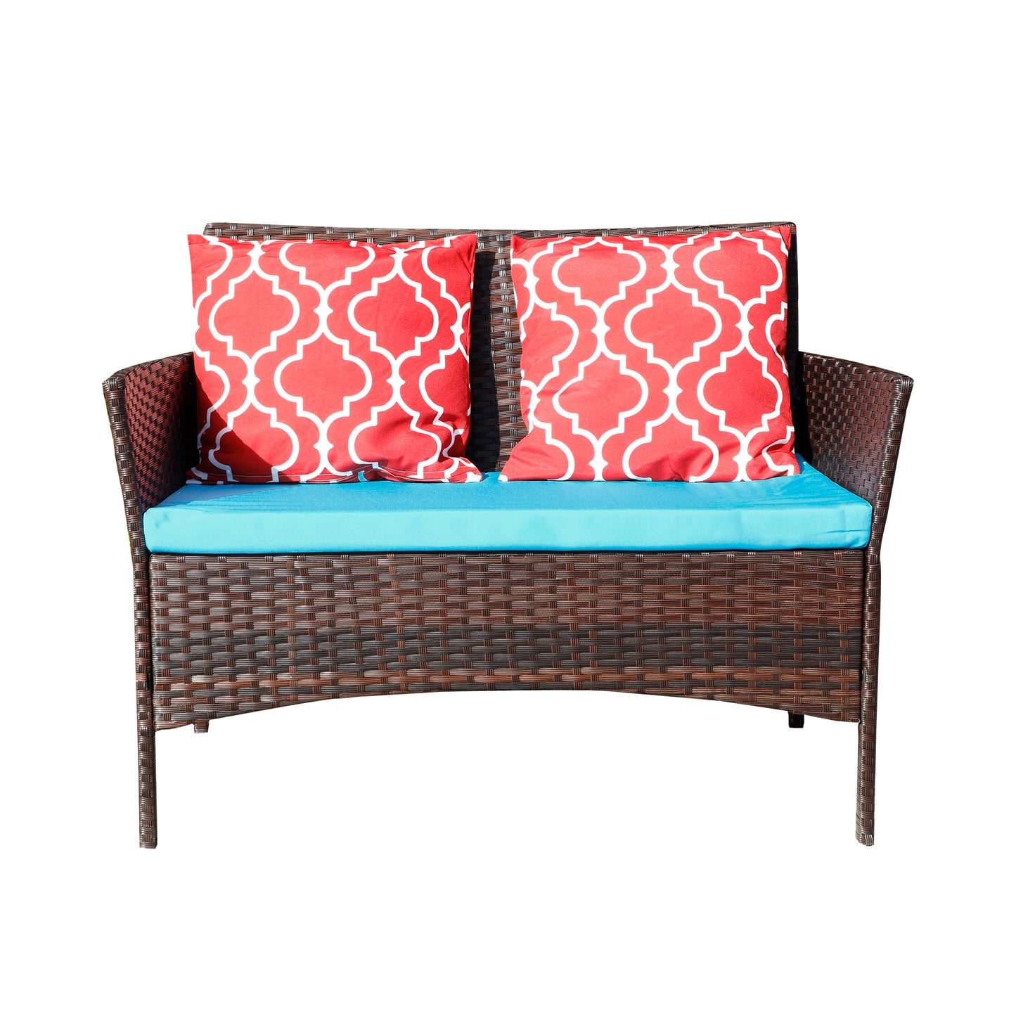 Four-Piece Sofa Set Table With Sofa Chair PE Rattan Outdoor Furniture W3152P269436 Box1 With Sapphire Blue Color Cushion