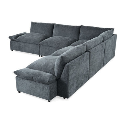 115.5 Modular Deep Gray Sectional Sofa With Durable Polyester Upholstery, Plush Cushions, Hidden Storage Compartments, And Versatile Design For Living Room, Lounge, Or Office