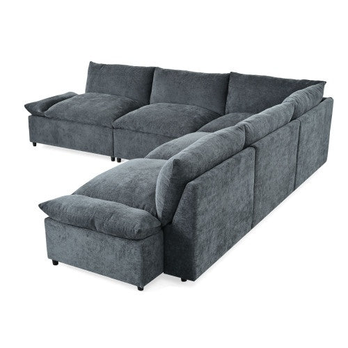 Sofá Seccional Modular de 115.5 Pulgadas en Gris Profundo con Tapicería de Poliéster Duradero, Cojines Mullidos, Compartimentos de Almacenamiento Ocultos y Diseño Versátil para Sala de Estar, Salón o Oficina