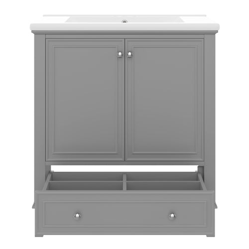 30 Bathroom Vanity With Sink Combo, Multi-functional Bathroom Cabinet With Doors And Drawer, Solid Frame And MDF Board, Grey