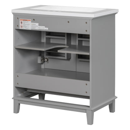 30 Bathroom Vanity With Sink Combo, Multi-functional Bathroom Cabinet With Doors And Drawer, Solid Frame And MDF Board, Grey