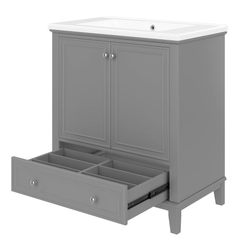 Lavabo de baño de 36 pulgadas con fregadero, un gabinete y tres cajones, madera maciza y tablero de MDF,