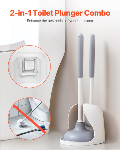Toilet Brush And Plunger Set With PP Handle For Bathroom Deep Cleaning