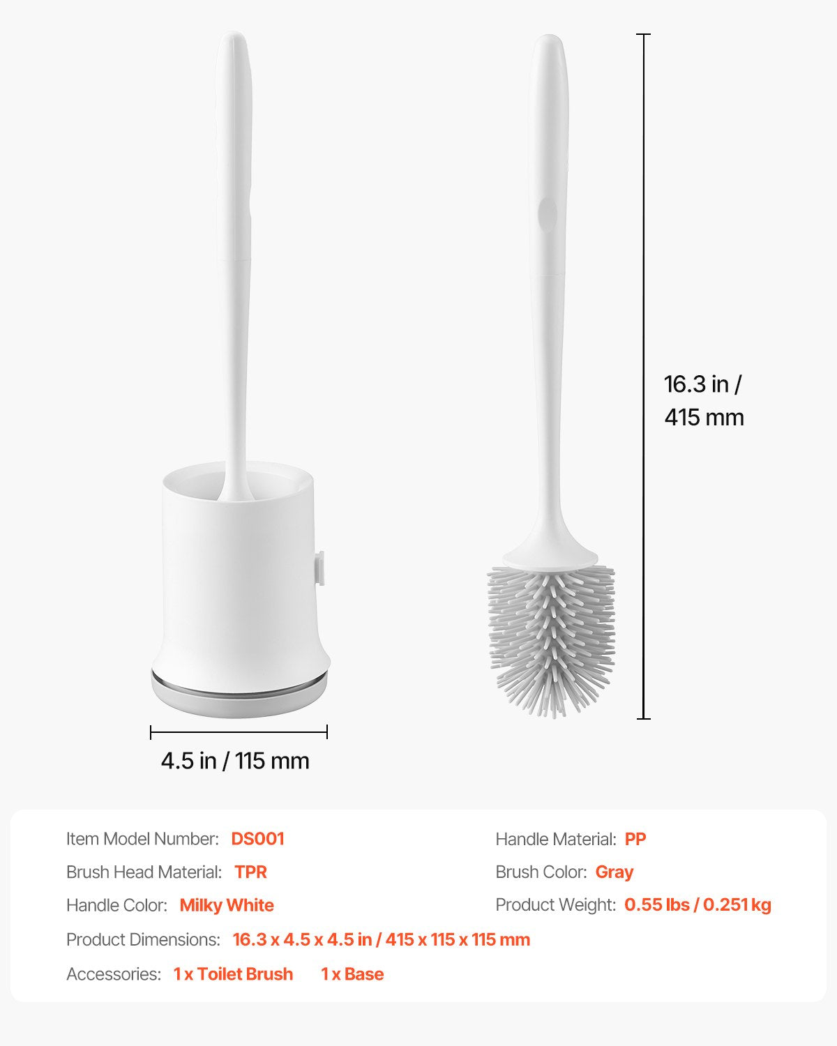 Toilet Brush And Holder Set With PP Handle For Bathroom Deep Cleaning
