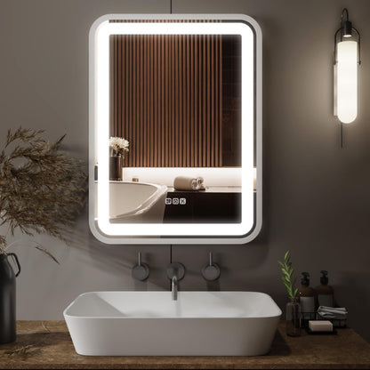 Espejo de Tocador de Baño con Luz para Pared Marco LED Inteligente Espejo de Maquillaje para Sobre el Fregadero Regulable en 3 Temperaturas de Color Función Antivaho con Memoria Vertical y Horizontal