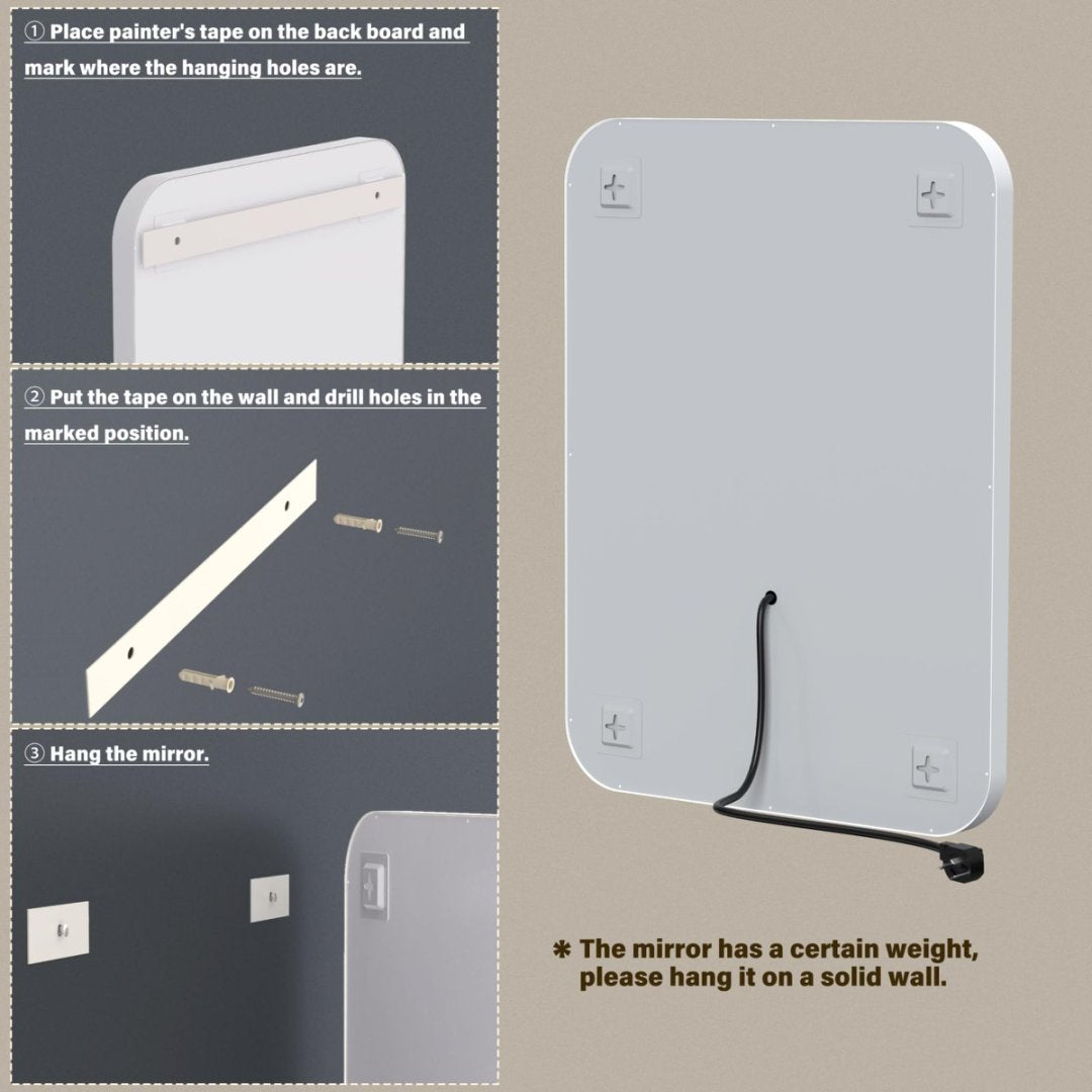 Espejo de Tocador de Baño con Luz para Pared Marco LED Inteligente Espejo de Maquillaje para Sobre el Fregadero Regulable en 3 Temperaturas de Color Función Antivaho con Memoria Vertical y Horizontal