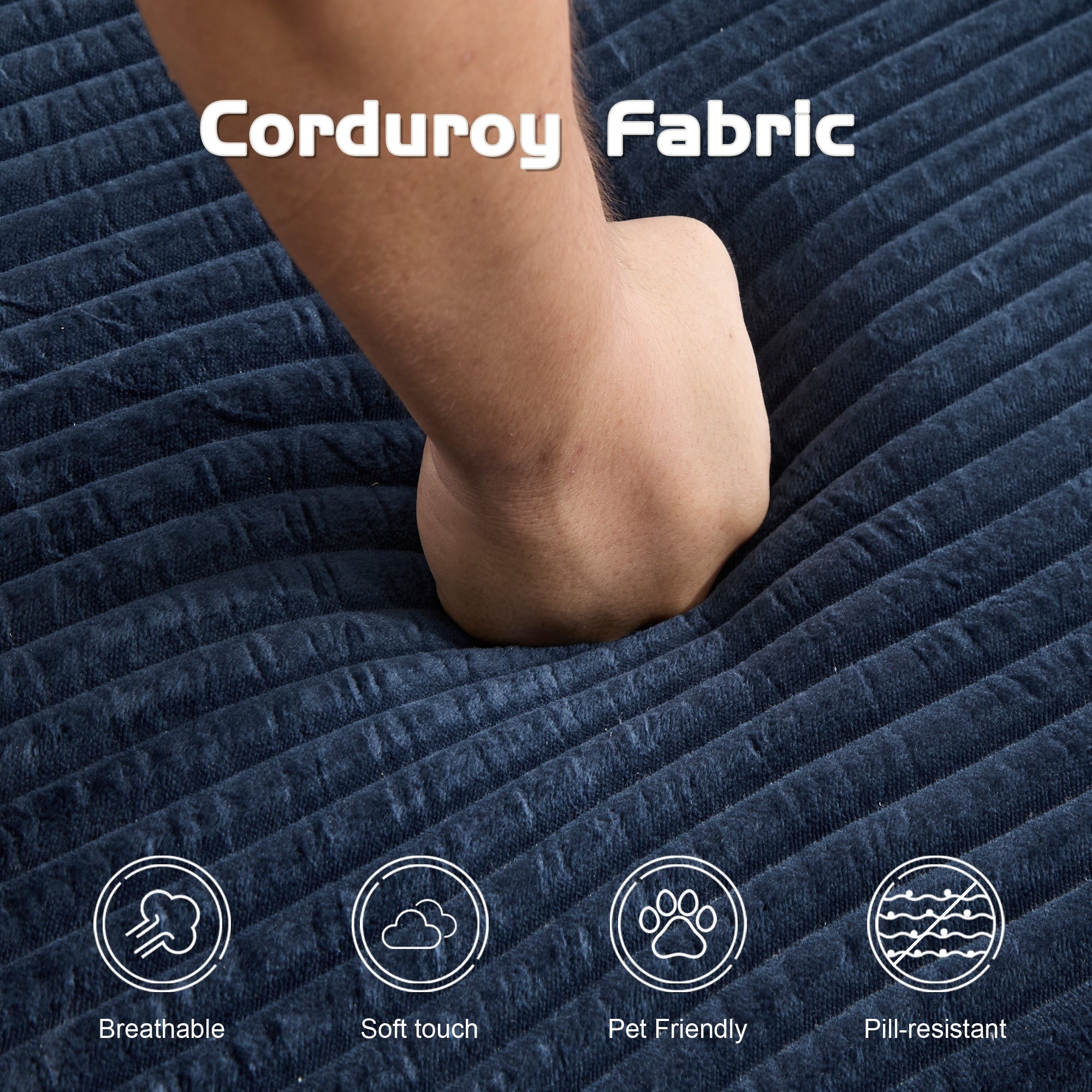Sofá tipo Loveseat, Sofá cama con asiento profundo cómodo, Sofá moderno pequeño de corduroy para sala de estar y dormitorio, Cojín reversible con almohadas, Sin necesidad de ensamblaje, Azul oscuro
