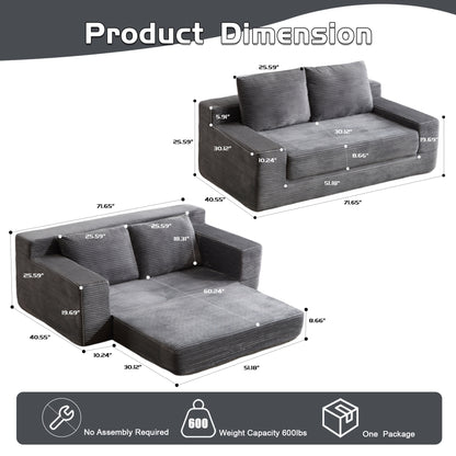 Loveseat Sofa, Comfortable Deep Seat Sofa Bed, Modern Small Corduroy Couch For Living Room Bedroom,Reversible Cushion With Pillows,No Assembly Required,Dark-grey
