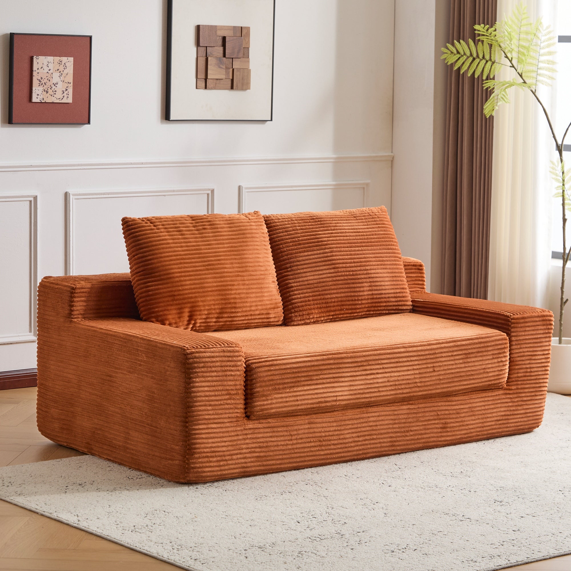 Orange Corduroy Loveseat Sofa