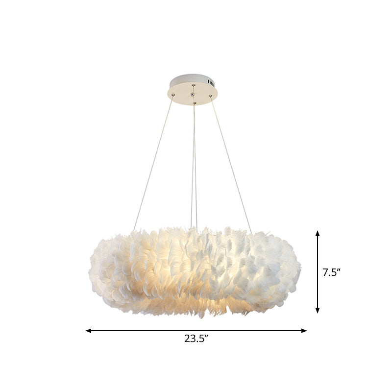 Sleek Circular Feather Suspension Pendant Light, 19.5"/27.5"/31.5" Wide, 8 Bulbs, White Hanging Lamp