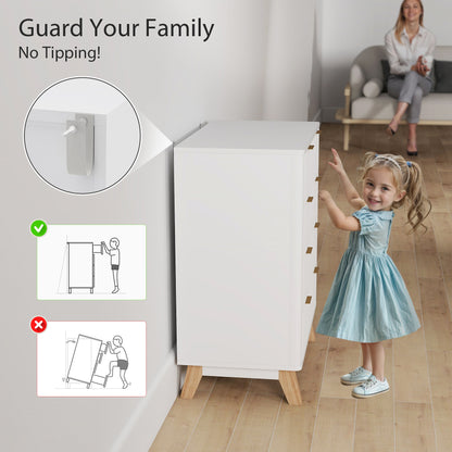 4 Drawer Double Dresser For Bedroom, Fluted Chest Of Drawers With Gold Finger Pulls And 4 Wood Legs, White