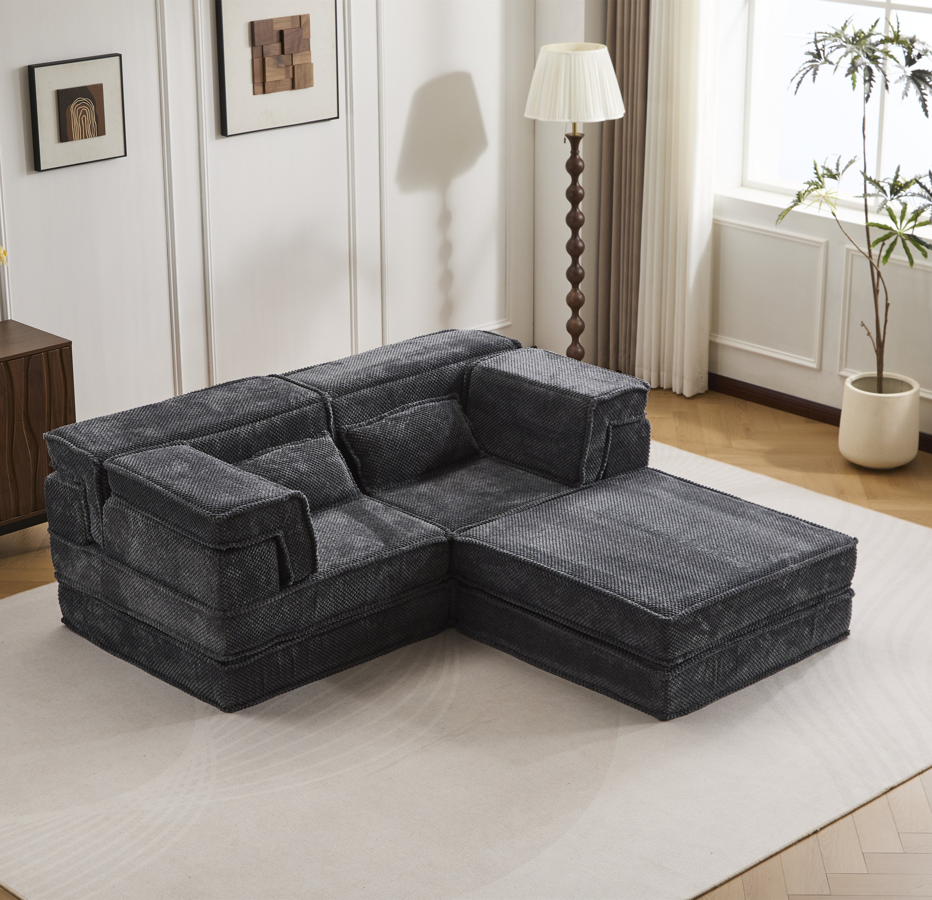 Dark Grey 2-Seater Ottoman