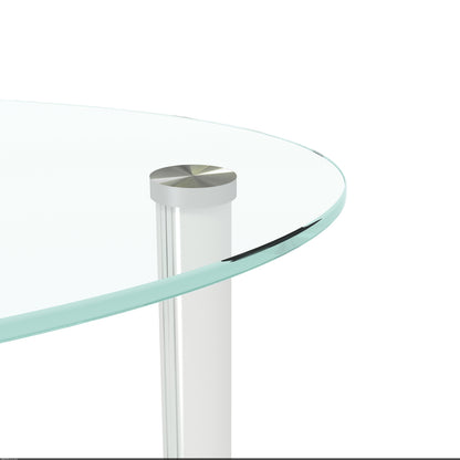Transparent Oval Glass Coffee Table, Modern 3-Layer With Stainless Steel Leg