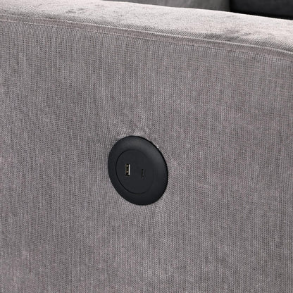 Upholstery Sleeper GREY Sectional Sofa With Storage Space, USB Port, 2 Cup Holders On Back Cushions