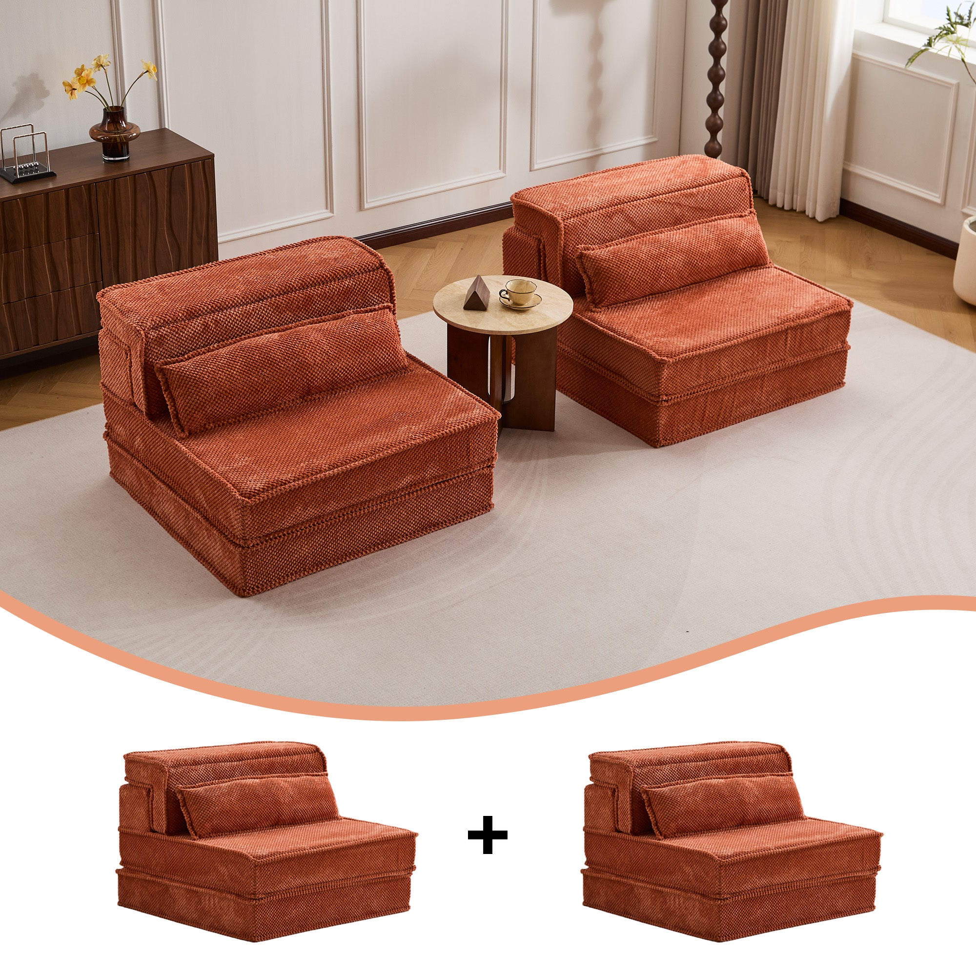 Orange Modular Floor Sofa Plush Circle Fleece