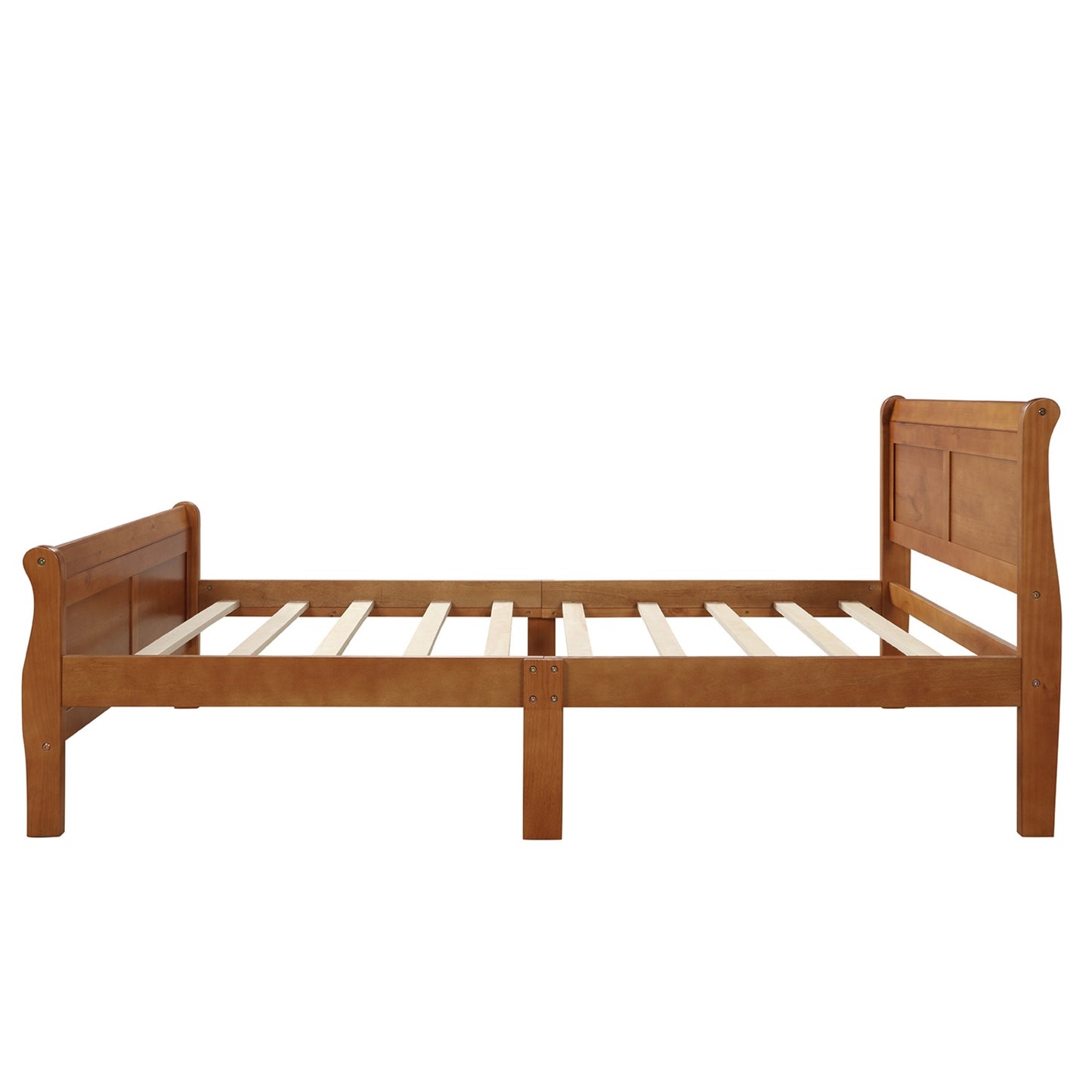 Wood Platform Twin Bed Frame, Sleigh Design With Headboard Footboard, Wood Slat